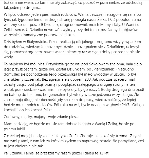 Szymon Hołownia żegna czworonożnego przyjaciela