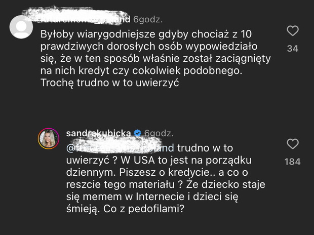 Sandra Kubicka odpowiada na komentarze