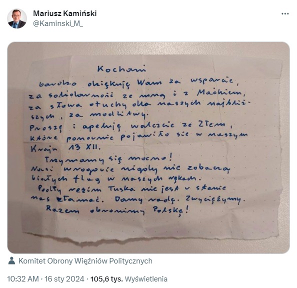 List Mariusza Kamińskiego