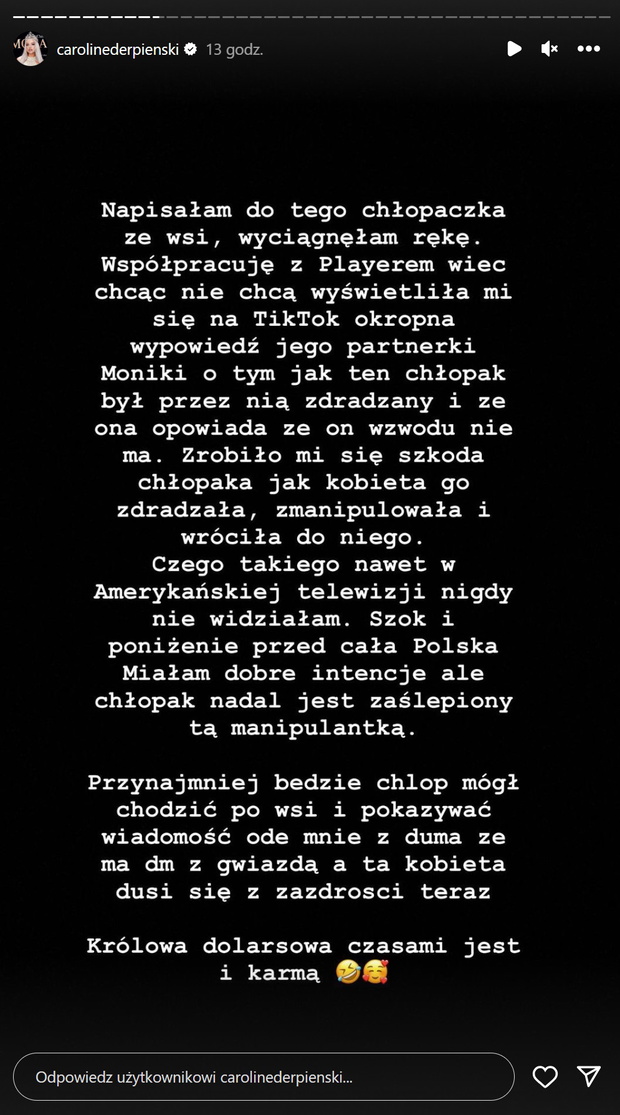 Caroline Derpienski o wiadomościach do Patryka z programu OdNowa