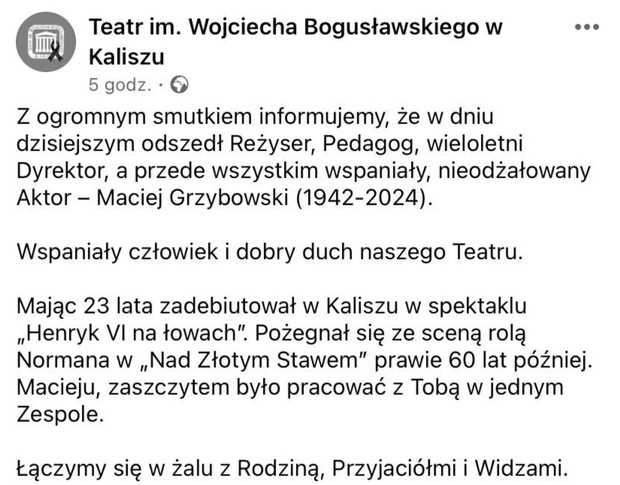 Nie żyje Maciej Grzybowski
