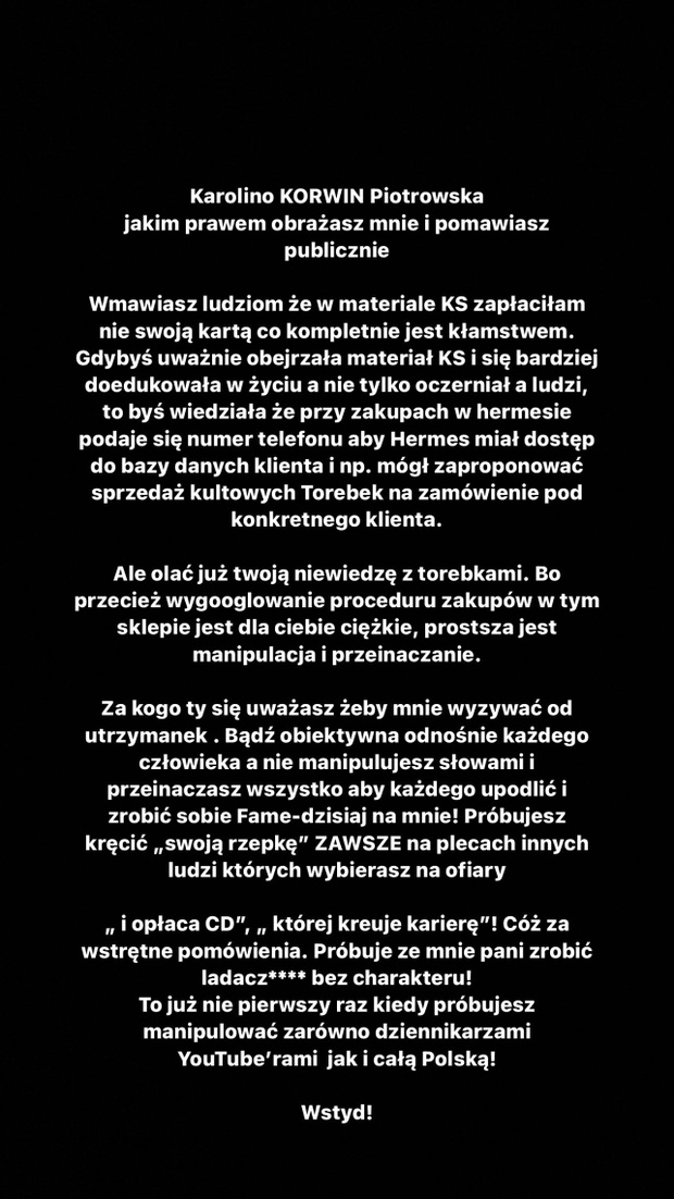 Caroline Derpienski o Karolinie Korwin Piotrowskiej