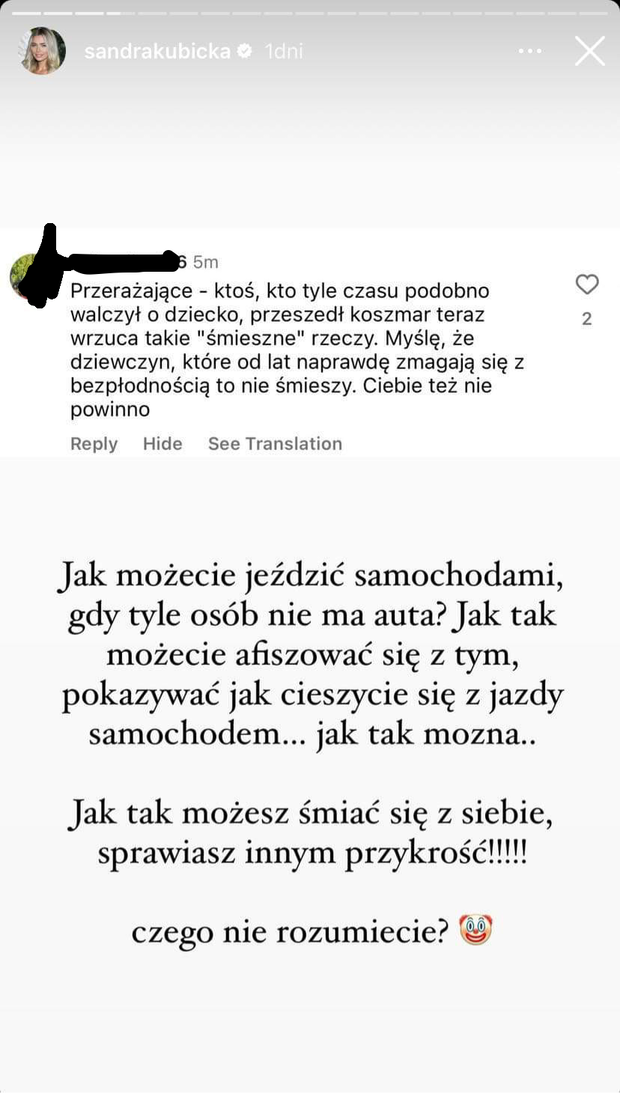 Sandra Kubicka odpowiada na ostre komentarze