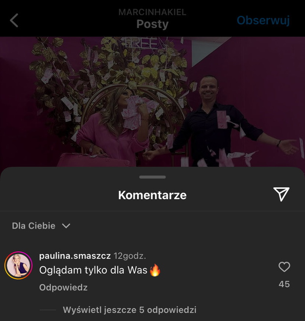 Paulina Smaszcz komentuje zdjęcie Marcina Hakiela i Dagmary Kaźmierskiej