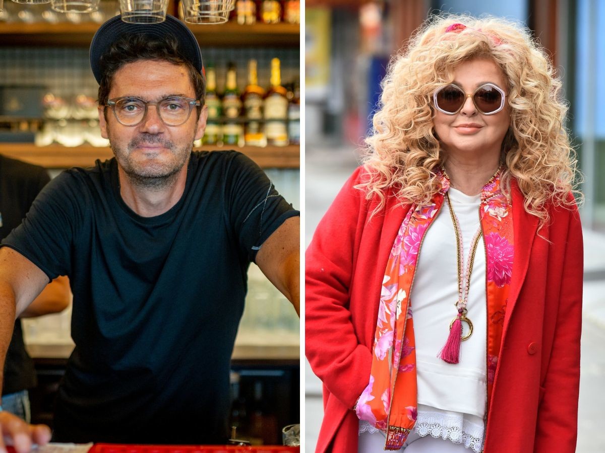 Kuba Wojewódzki w czarnej bluzce, Magda Gessler w okularach