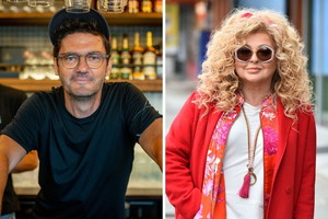 Kuba Wojewódzki w czarnej bluzce, Magda Gessler w okularach