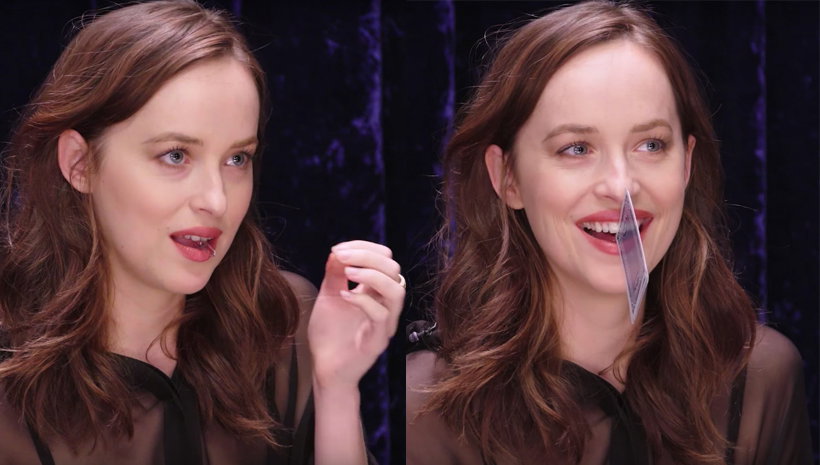 Dakota Johnson wkłada przedmioty między zęby
