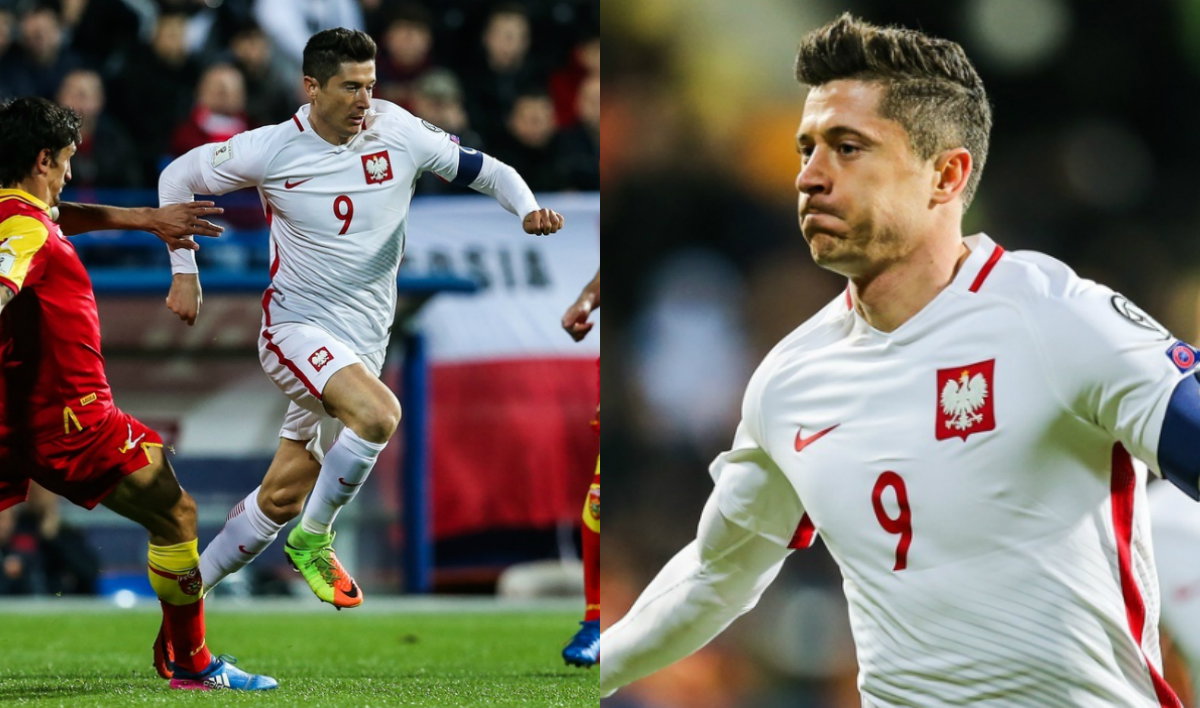 Robert Lewandowski podczas meczu Polska vs Czarnogóra