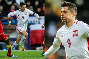 Robert Lewandowski podczas meczu Polska vs Czarnogóra