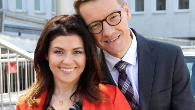Katarzyna Cichopek i Marcin Mroczek na planie "M jak miłość"