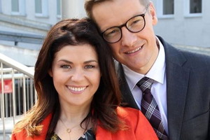 Katarzyna Cichopek i Marcin Mroczek na planie "M jak miłość"