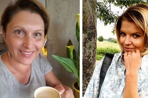 Małgorzata Płaza z kubkiem kawy, Marta Manowska w jasnej koszulki