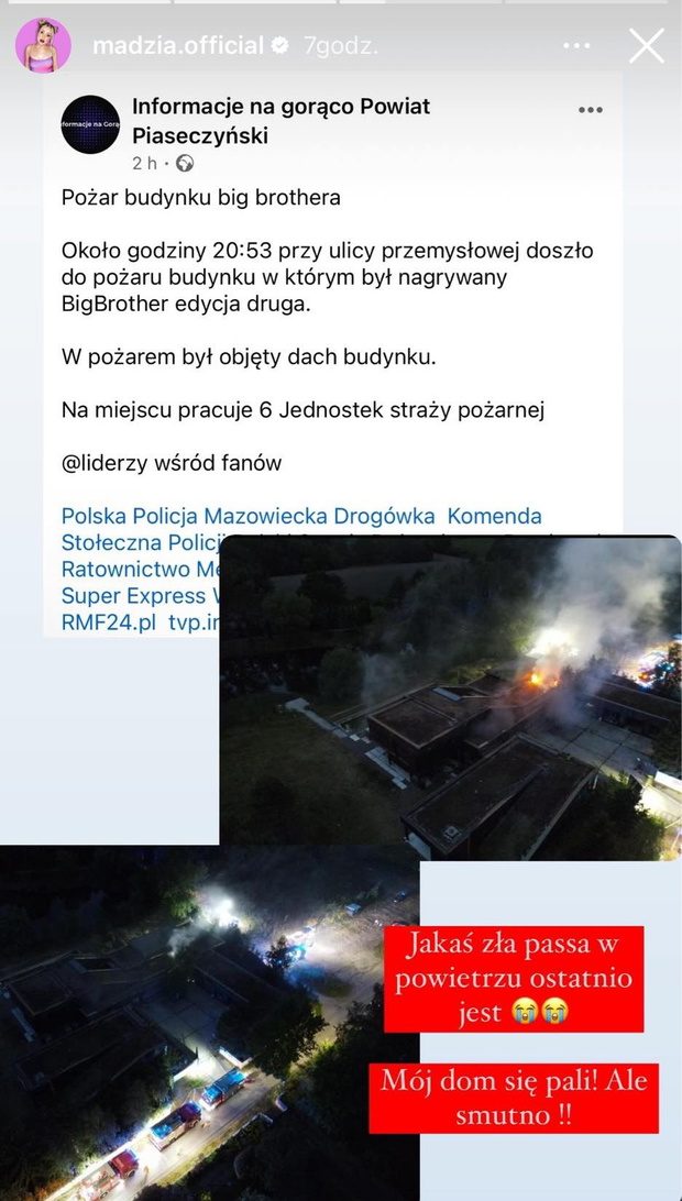 Magda Wójcik poinformowała, że palił się dom Big Brothera