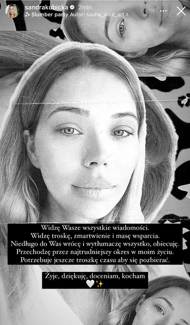 Sandra Kubicka niepokojący wpis