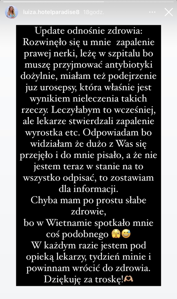 Luiza z Hotelu Paradise w szpitalu