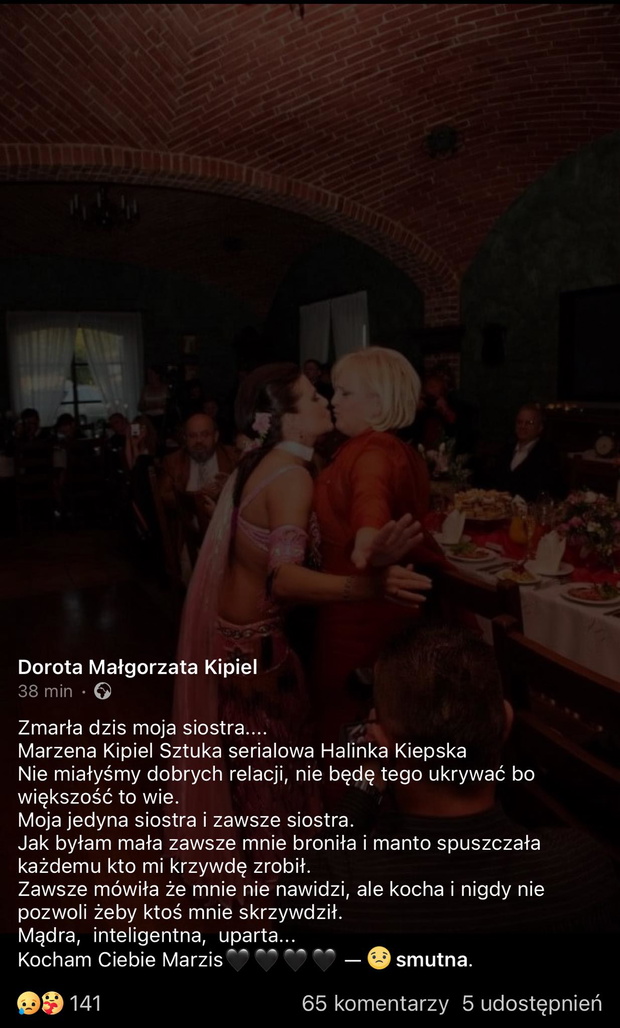 Siostra Małgorzaty Kipiel-Sztuki żegna ją we wzruszającym wpisie