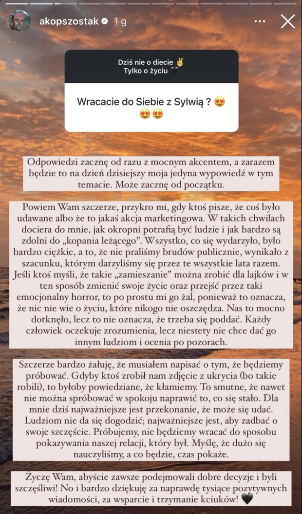 Akop Szostak o relacji z Sylwią