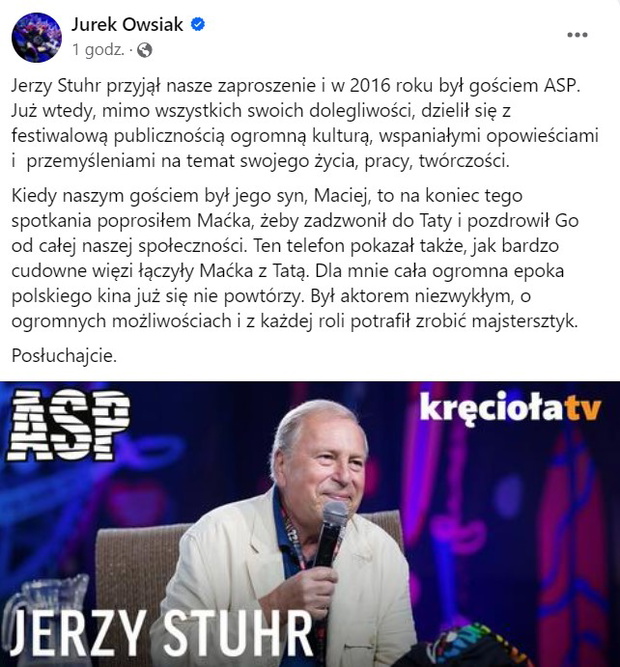 Jurek Owsiak żegna Jerzego Stuhra