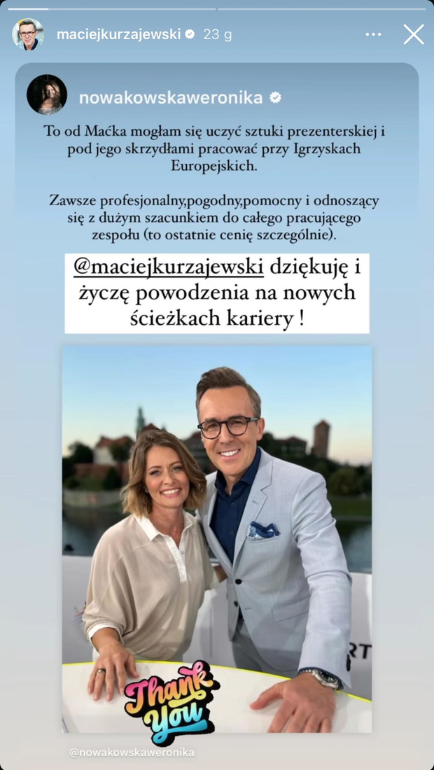 Prezenterka TVP żegna Maćka Kurzajewskiego