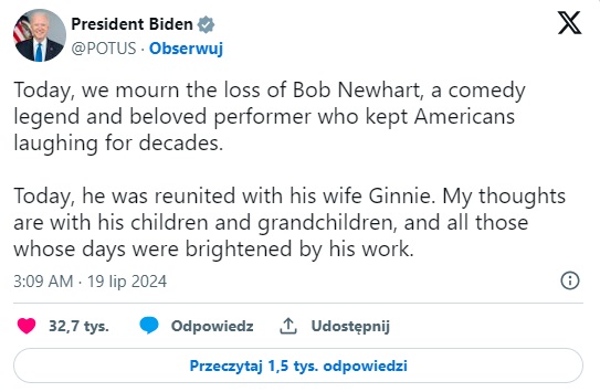 Prezydent żegna Boba Newharta