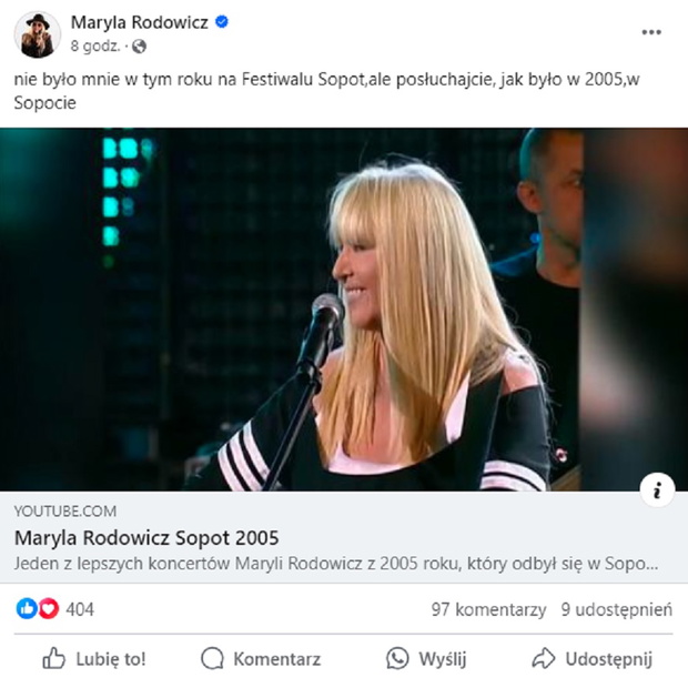 Maryla Rodowicz zabrała głos ws. festiwalu w Sopocie