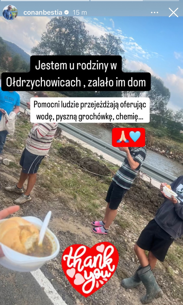 Conan Kaźmierski pomaga powodzianom