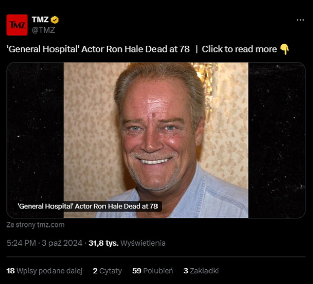 Nie żyje Ron Hale
