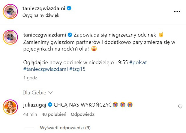 Taniec z gwiazdami Julia Żugaj komentuje