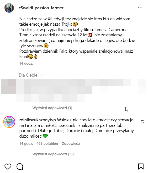 Produkcja Rolnik szuka żony zareagowała na wpis Waldemara