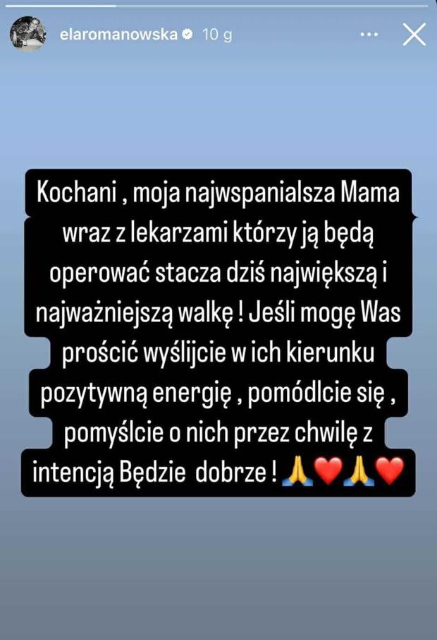 Elżbieta Romanowska apeluje do fanów o modlitwę