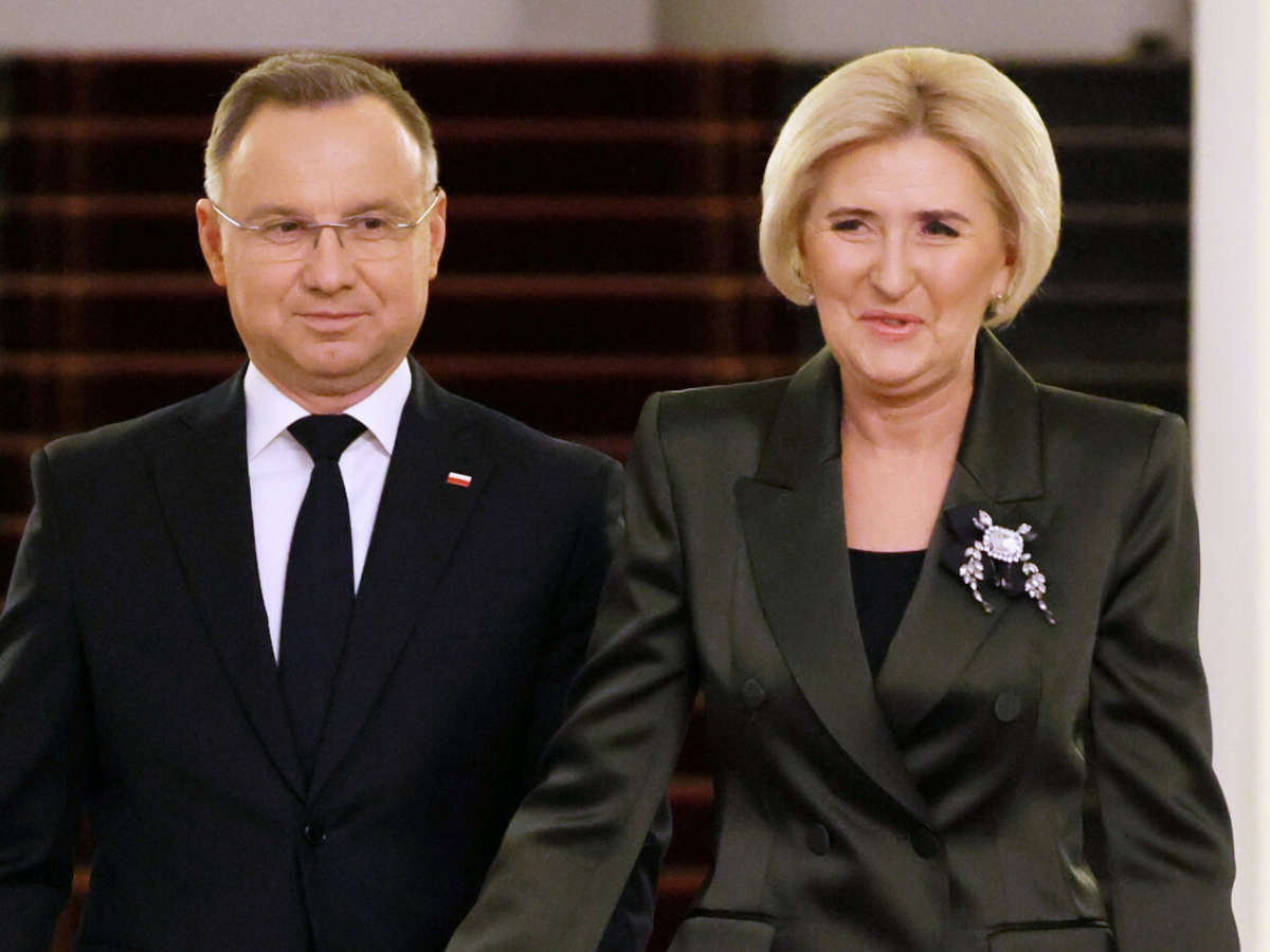 Agata Duda i Andrzej Duda na świątecznym spotkaniu z harcerzami