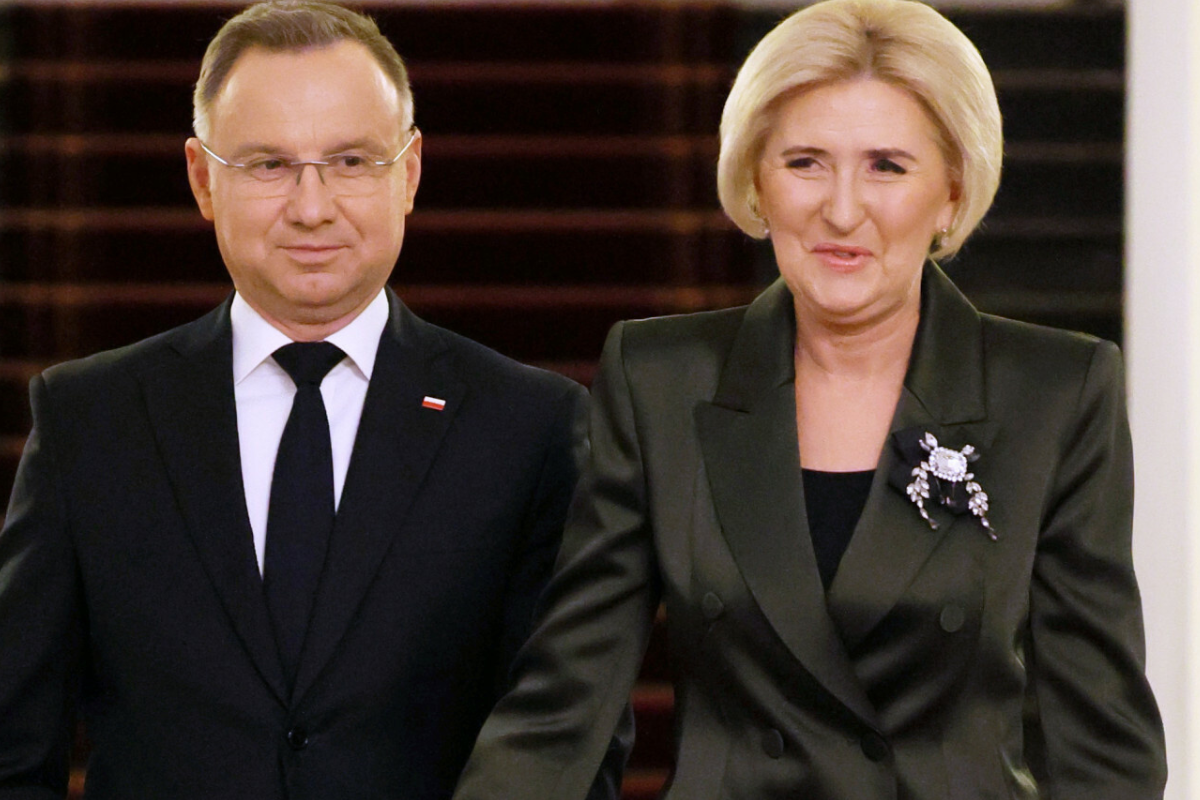 Agata Duda i Andrzej Duda na świątecznym spotkaniu z harcerzami
