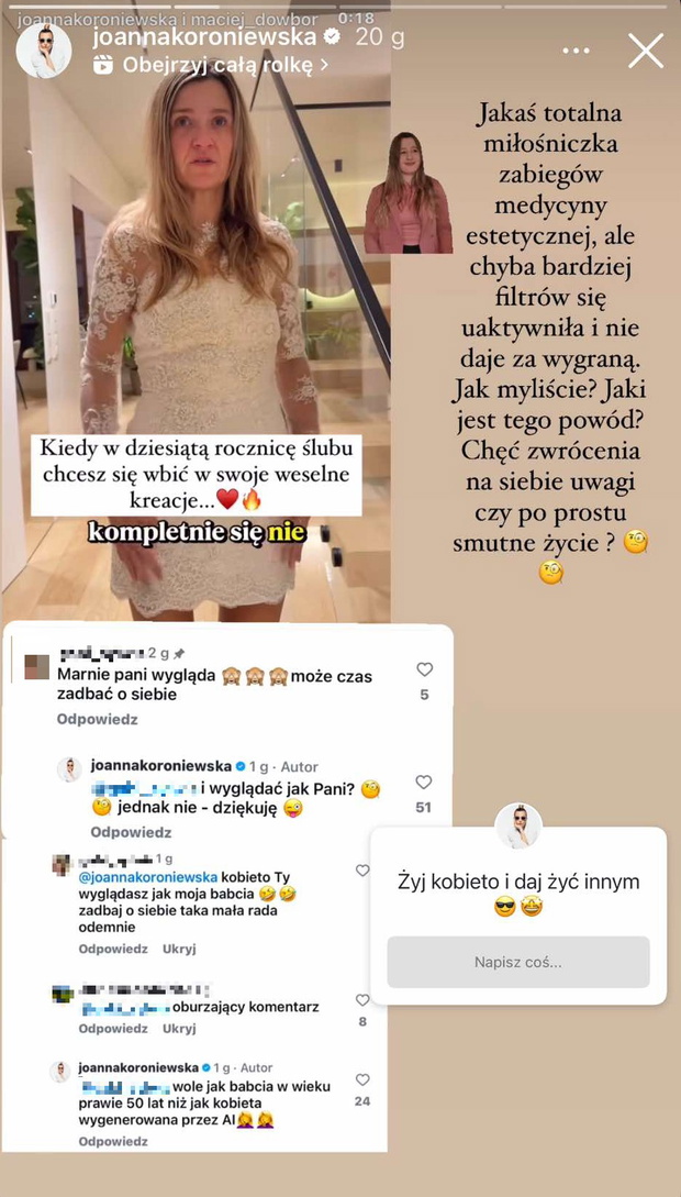 Joanna Koroniewska odpowiada internautce