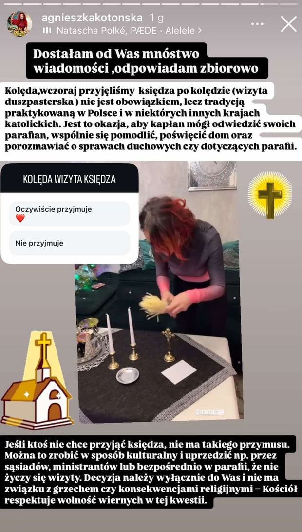 Agnieszka Kotońska przyjęła księdza po kolędzie