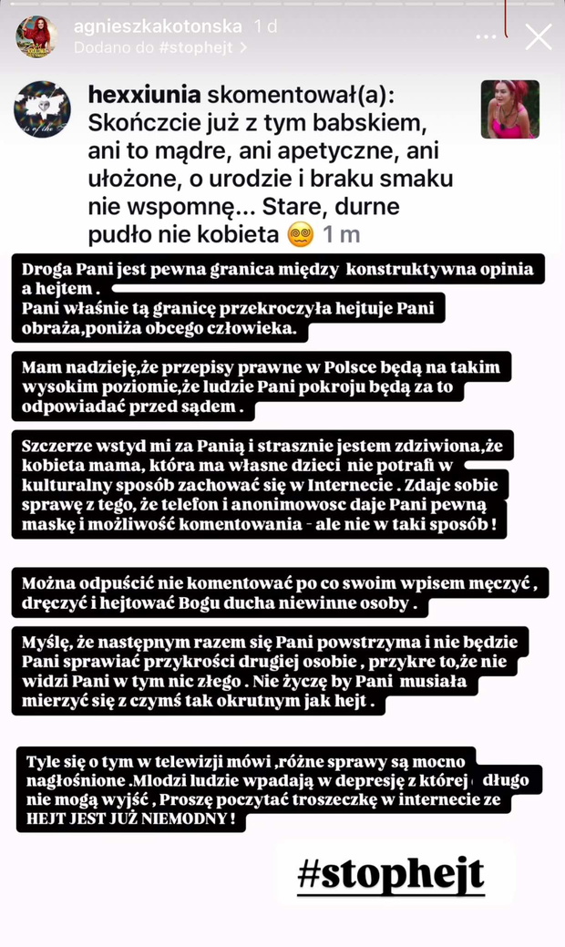 Agnieszka Kotońska odpowiada na hejt
