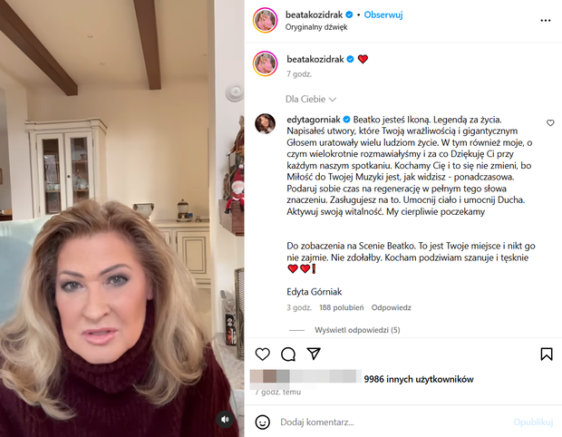 Edyta Górniak wspiera Beatę Kozidrak