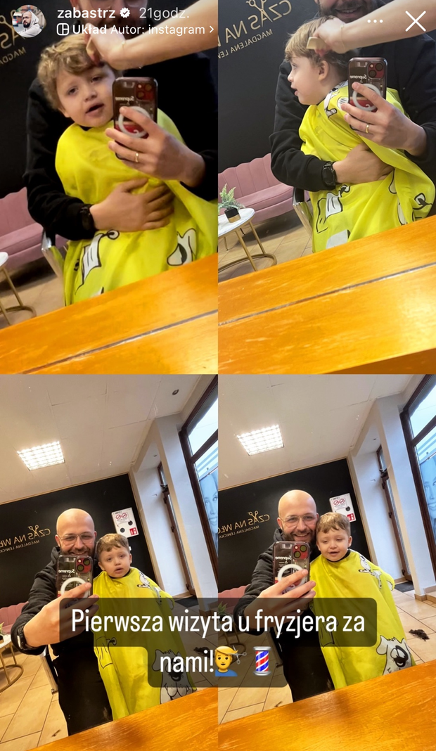 Robert ze ŚOPW z synem u fryzjera