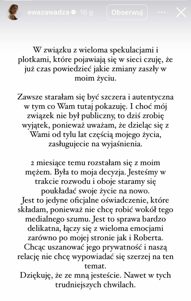 Ewa Zawada rozwód