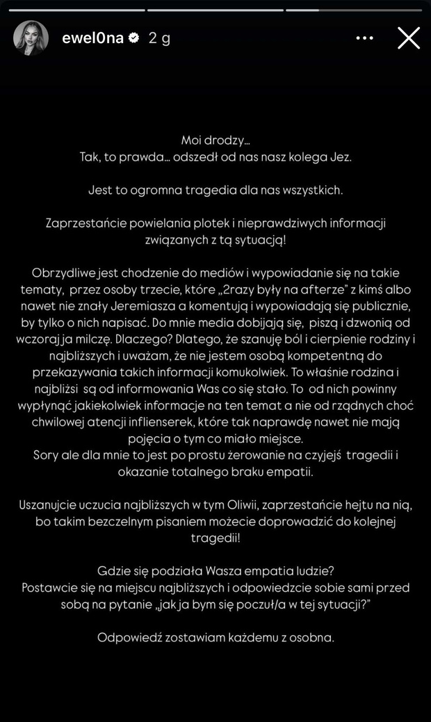 Ewel0na oświadczenie po śmierci Szmigla