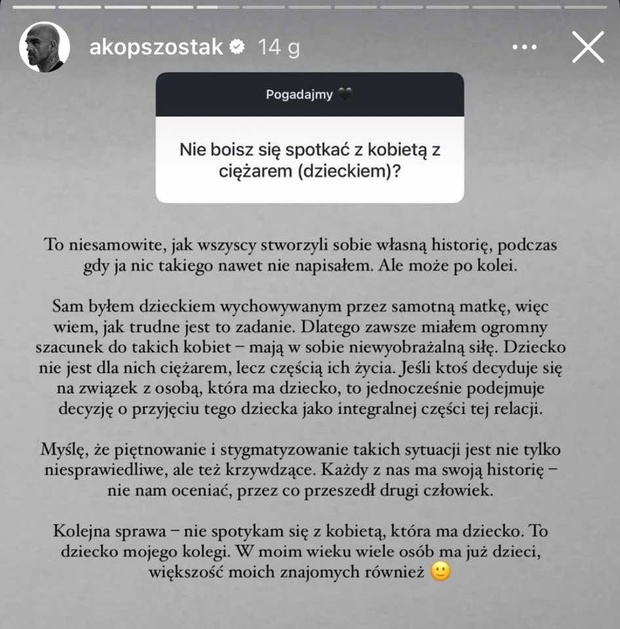 Akop Szostak odpowiada na pytanie o nowy związek