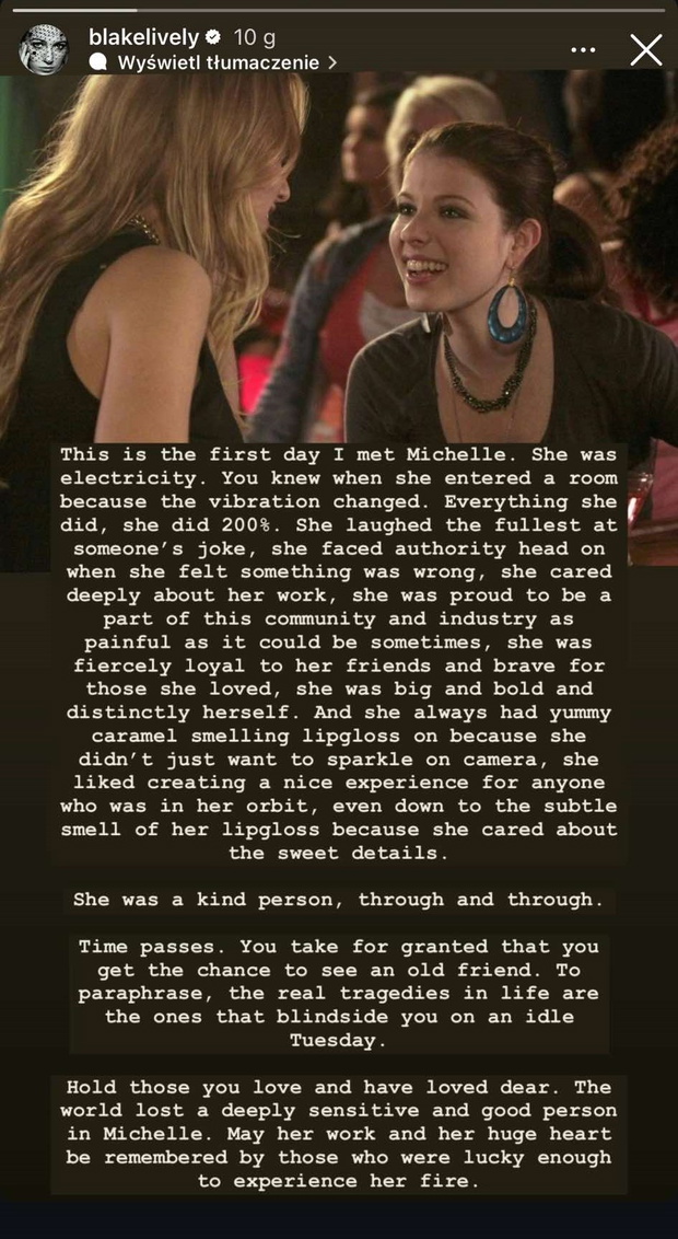 Blake Lively żegna Michelle Trachtenberg