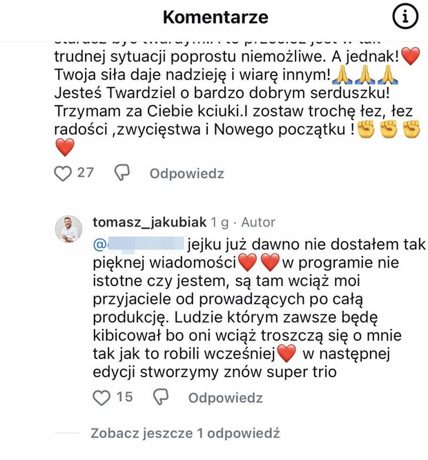 Tomasz Jakubiak odpowiedział na wsparcie fanki