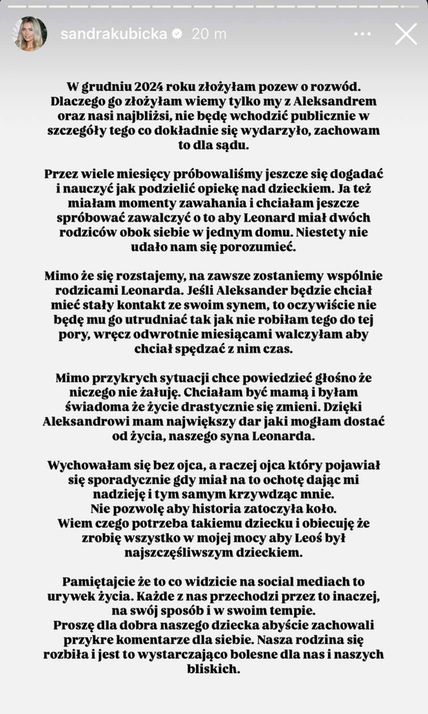 Sandra Kubicka i Baron rozwodzą się