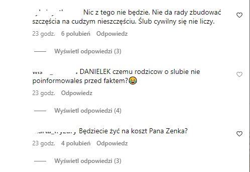 Wpisy pod nagraniem żony Daniela Martyniuka