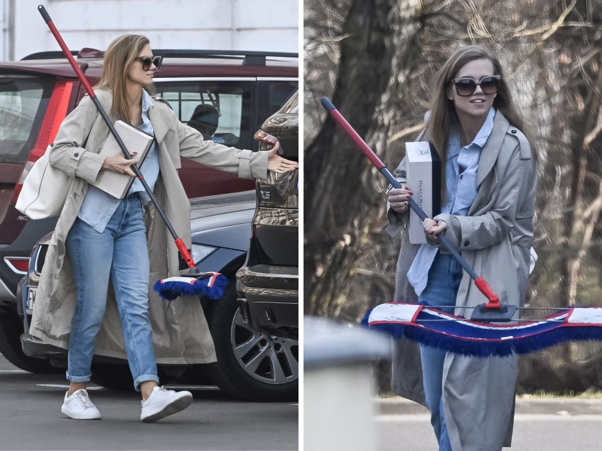 Agnieszka Kaczorowska z mopem