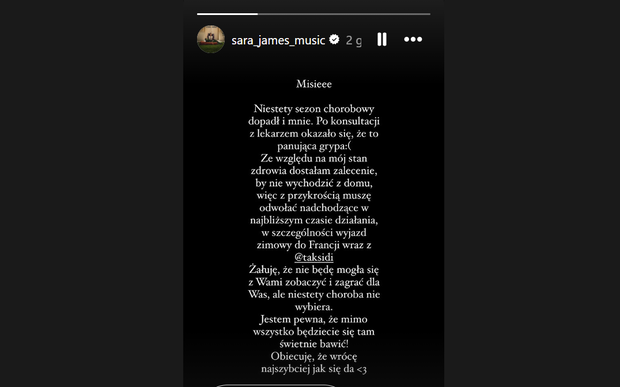 Sara James - komunikat