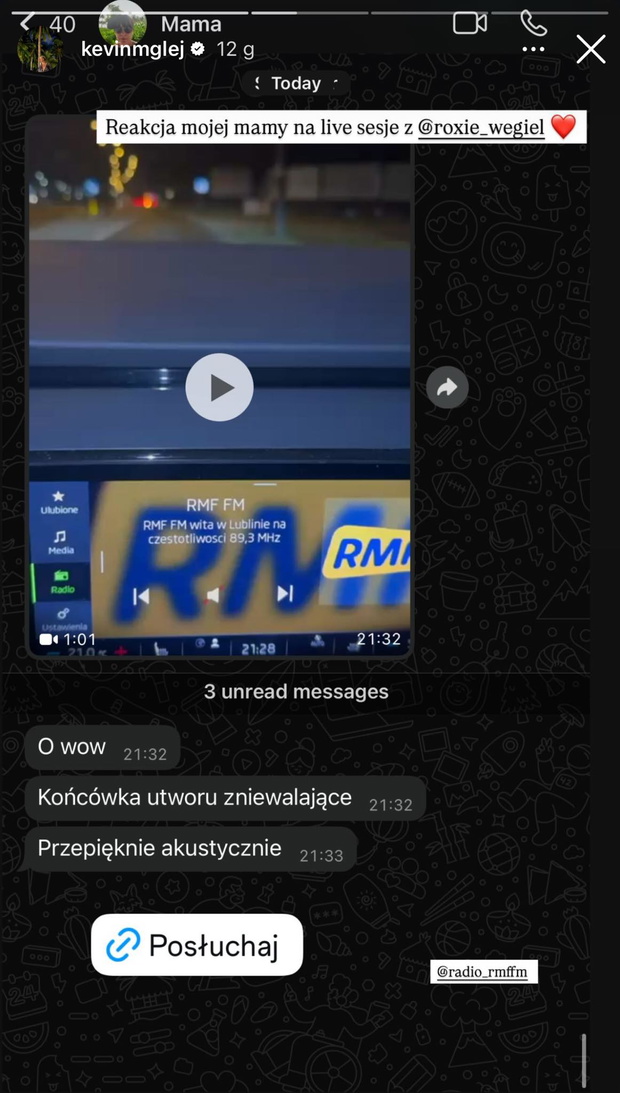 Kevin Mglej pokazał wiadomości od swojej mamy