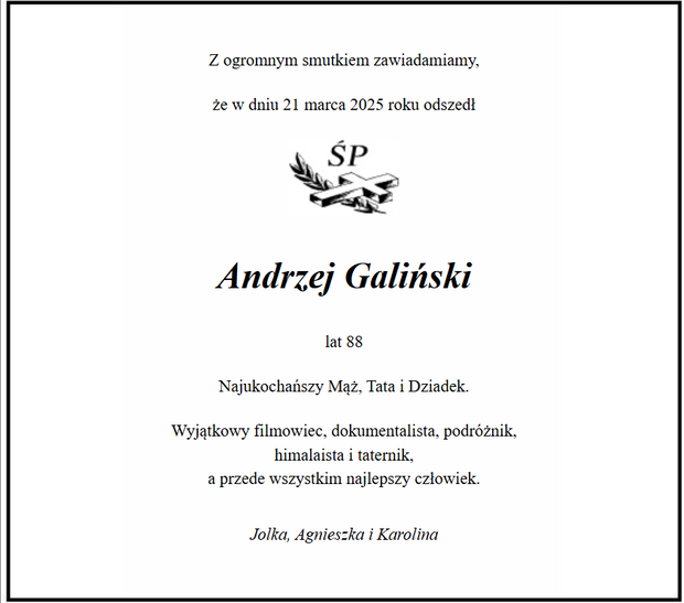 Nekrolog - Andrzej Galiński