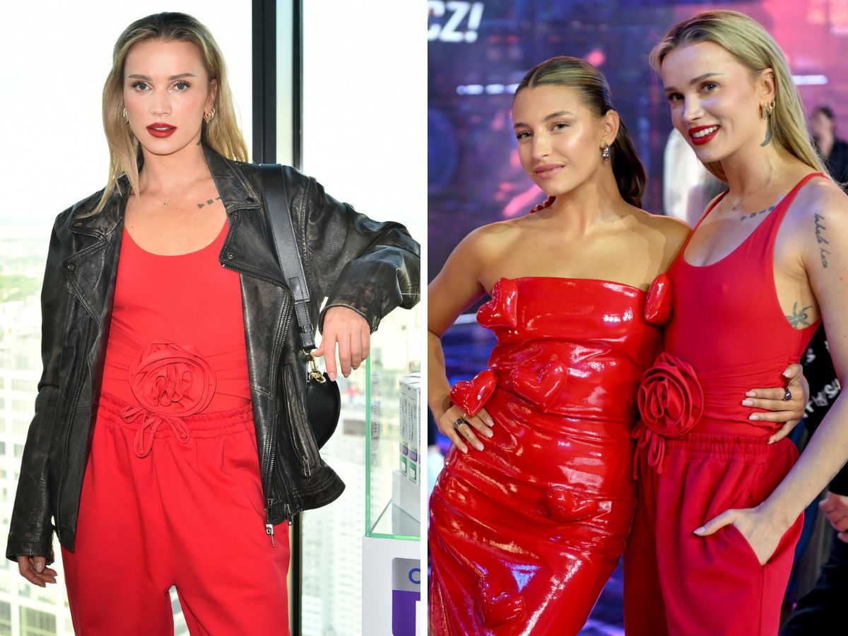 Maffashion w czerwonych spodniach dresowych