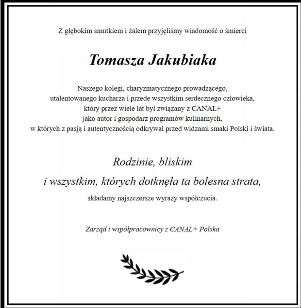 Nekrolog Tomasza Jakubiaka